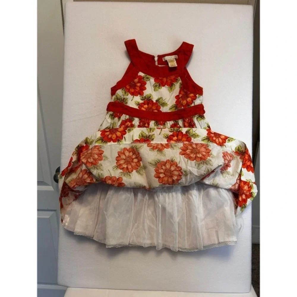 Maggie & Zoe Orange Floral Dress Girls Size 6 Halter Neck‎ Bow Accent